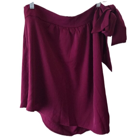 Burgundy One Shoulder Tie with Bow Blouse - Picture 2 of 2